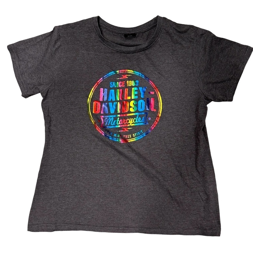 Harley Davidson Women’s XL Metallic Foil Multicolor Design Dayton‎ Beach on Back